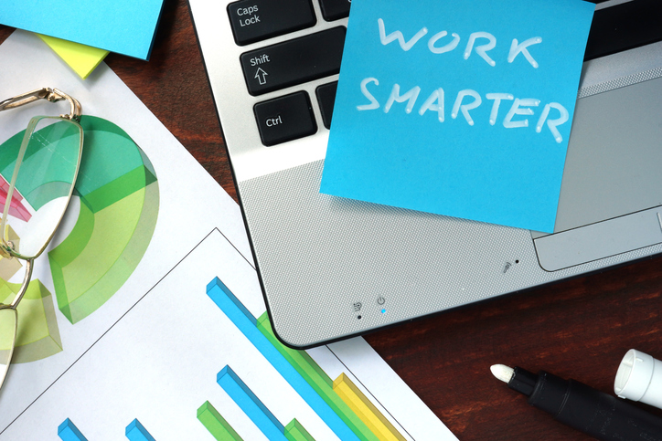 Paper with work smarter on the notebook. productivity