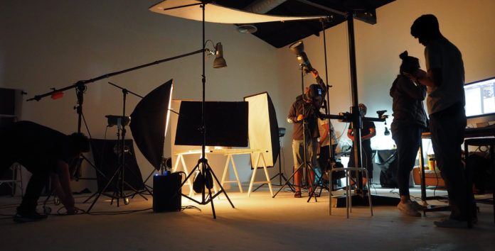 Behind,The,Shooting,Production,Crew,Team,And,Silhouette,Of,Camera video