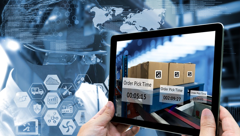 Industry,4.0,augmented,Reality,And,Smart,Logistic,Concept.,Hand,Holding,Tablet supply chain